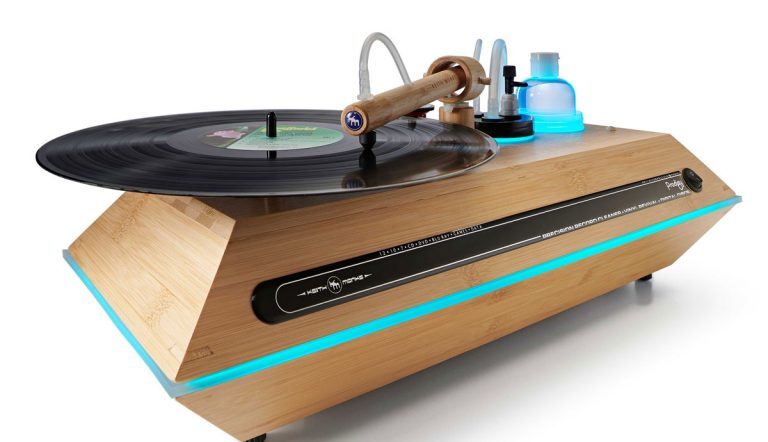 Keith Monks Prodigy record cleaning machine in natural bamboo finish